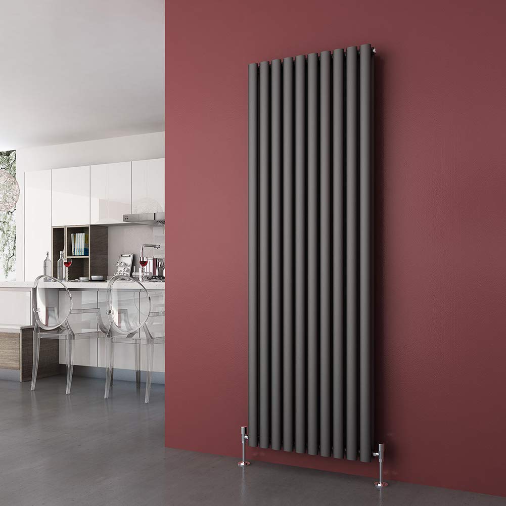 Elegant Anthracite 1800 X 590 Mm Vertical Column Designer Radiator Double Oval Panel Central Heating Radiators