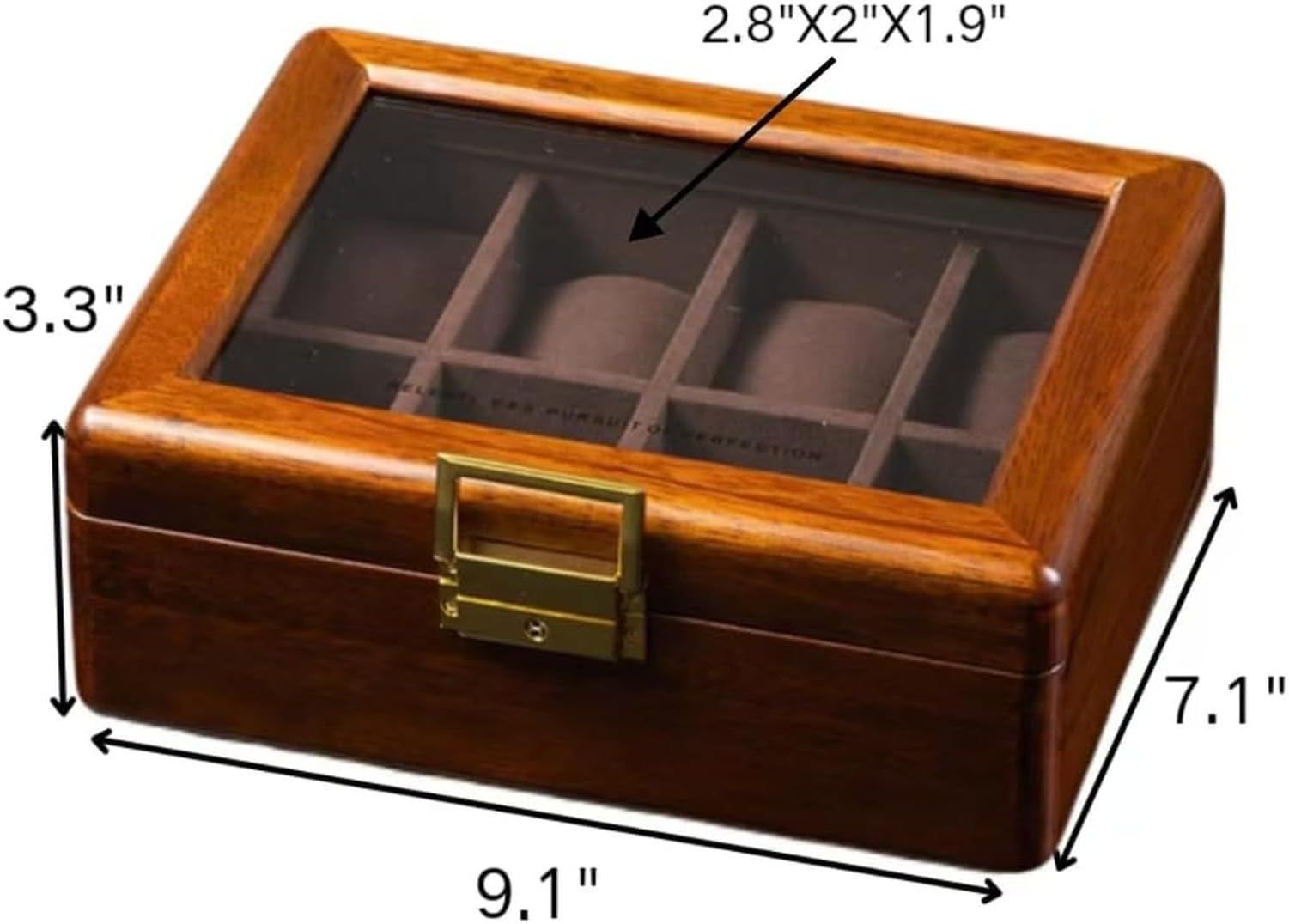 Astuccio Orologio in Legno Massello 8 Van Pietra con Coperchio in Vetro Noce Scatola Porta Orologi per Uomo Donna Custodia Da Tavolo, 8 Velluto marrone profondo slot, Legno di teak dorato massiccio