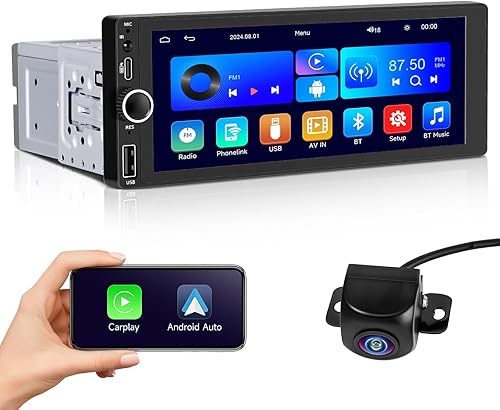 Estéreo de auto de doble DIN con Apple CarPlay inalámbrico y Android Auto, receptor de radio de coche con pantalla táctil de 7 pulgadas, Bluetooth,