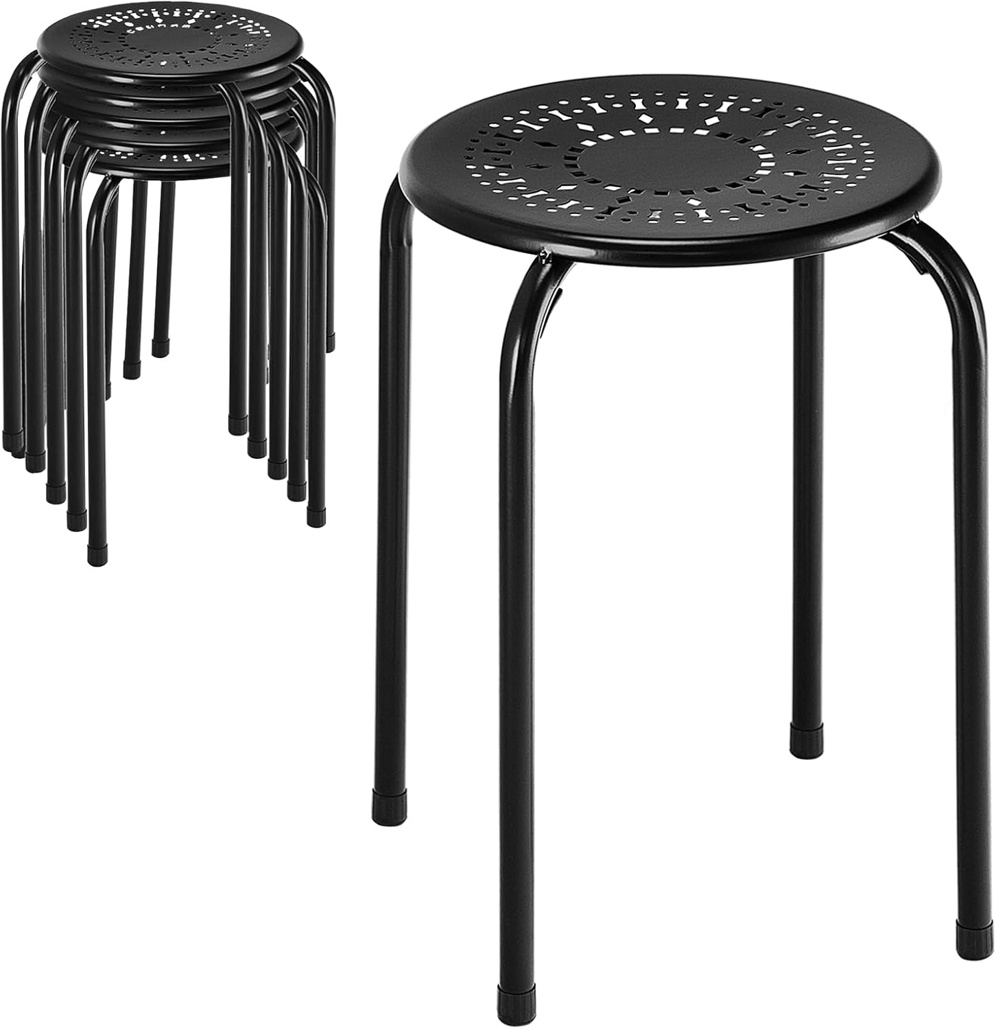 Giantex 6 Pack Stackable Stool, No Assembly 17.5" Stacking School Chair w/Metal Frame & Plastic Seat, Backless Round Nesting Stools, Flexible Seating for Children's Table, Classroom, School (Black)