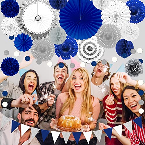 Image of Navy Blue Sliver Party Decorations 23Pcs Royal Blue Birthday Decorations