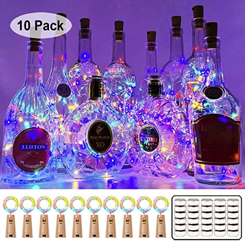 MUMUXI 10 Pack 20 LED Wine Bottle Lights with Cork, 3.3ft Silver Wire
