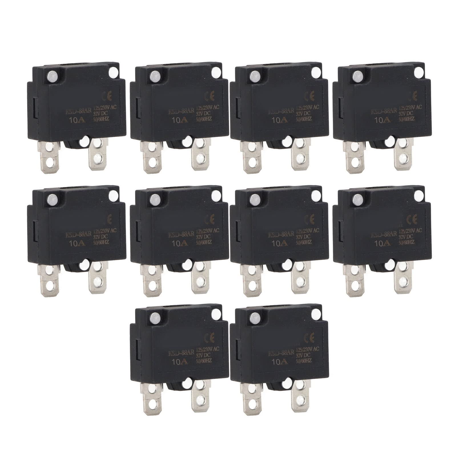 Auto Reset Circuit Breaker, 10A compact thermal overload protection for kids ride on cars ABS material AC 125V DC 32V portable long service life 10 pieces