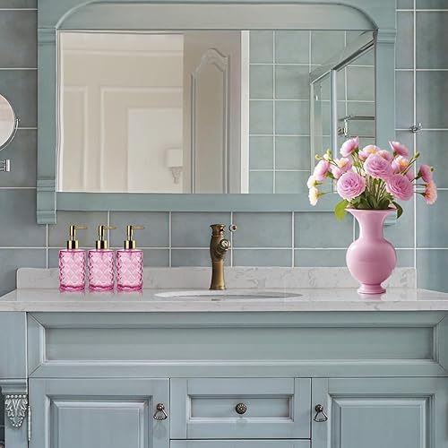 Miniatura 9 de Dispensador de jabón con bomba dorada, dispensador de jabón líquido de manos recargable de vidrio de 12 onzas para baño, cocina, jabón de manos,