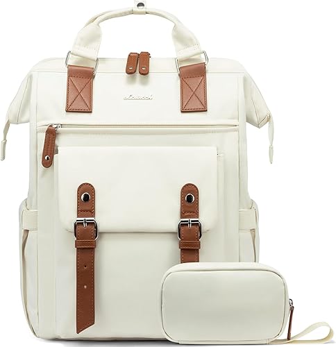 Miniatura 1 de LOVEVOOK Mochila para computadora portátil para mujer, mochila para profesores, enfermeras, trabajo, viajes, mochila para computadora, Beige,