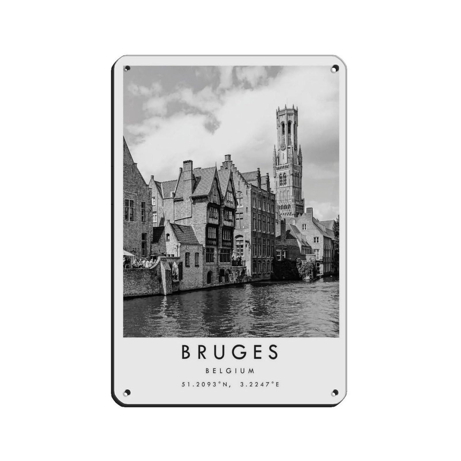 Bruges Travel, Bruges Poster Retro Poster Metal Tin Sign Chic Art Retro Iron Painting Bar People Cave Cafe Family Garage Poster Wall Decoration 8x12inch(20x30cm)