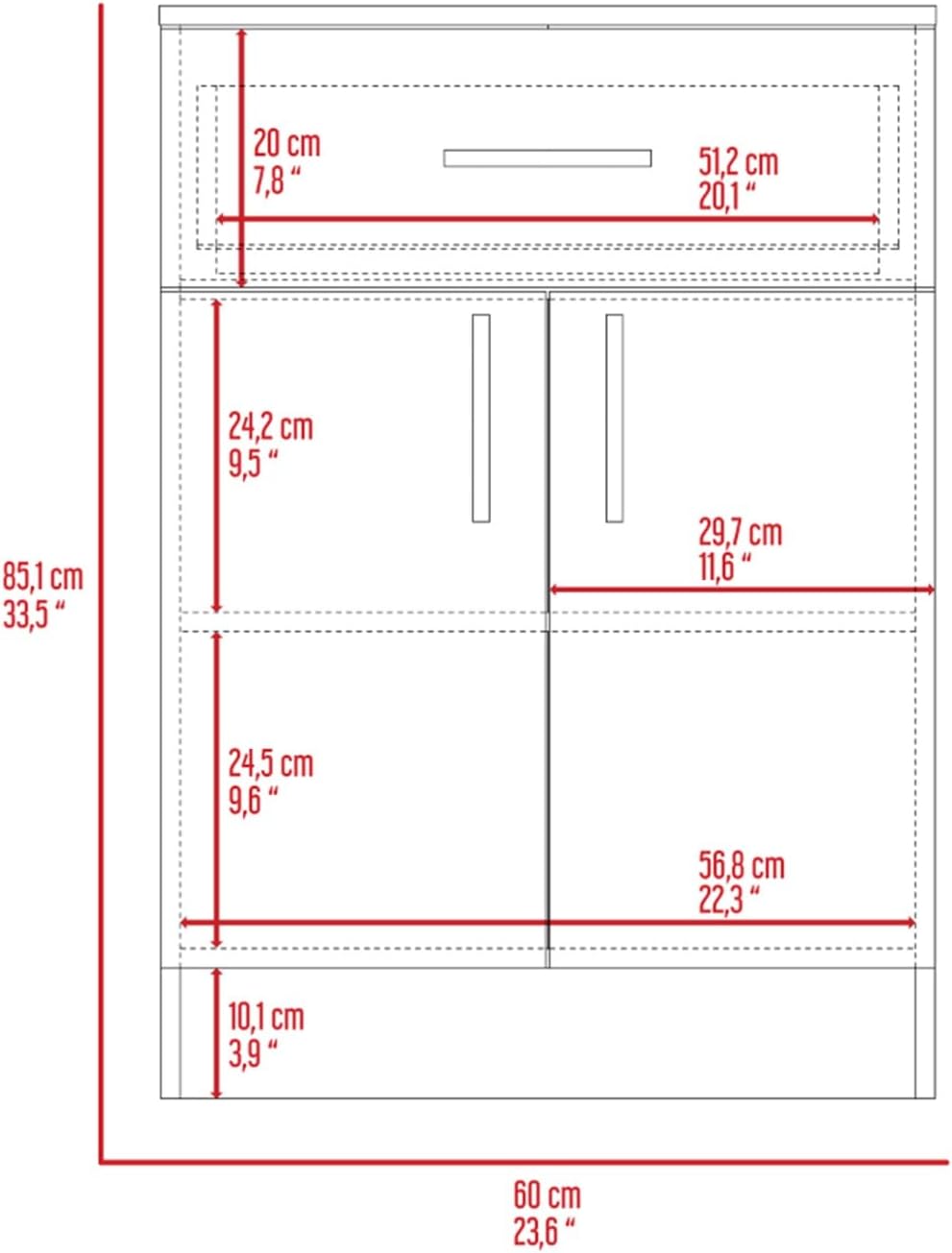 Pantry Organizer Cabinet 33" H, One Drawer, Two Interior Shelves, Two Doors, White/Light Oak