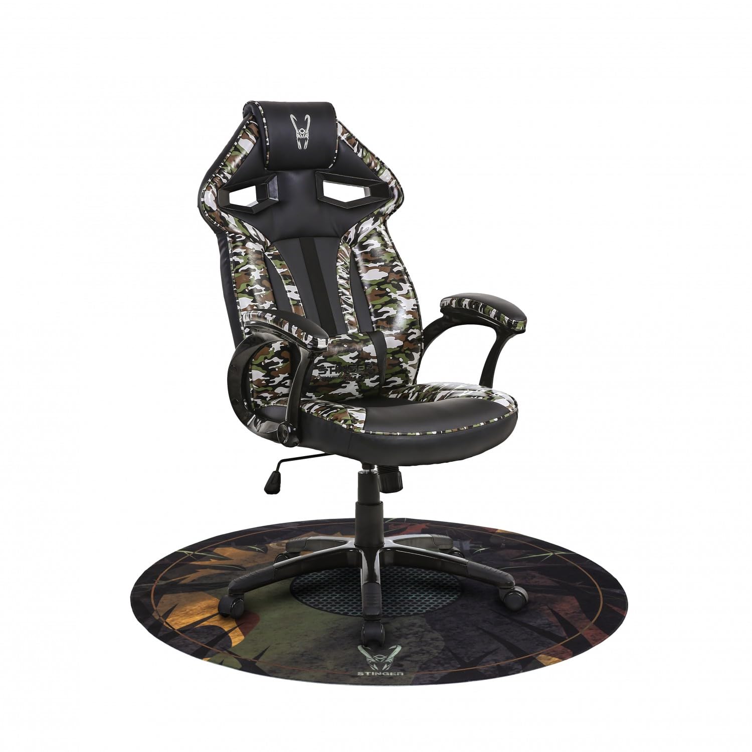 Woxter Stinger-Etage-Tarn-Tarnung - Boden-Gaming-Teppichboden, Bodenschutz-Teppiche - wasserbeständig, waschbar, 100% Mikrofaser, Durchmesser 120cm, Tarnung