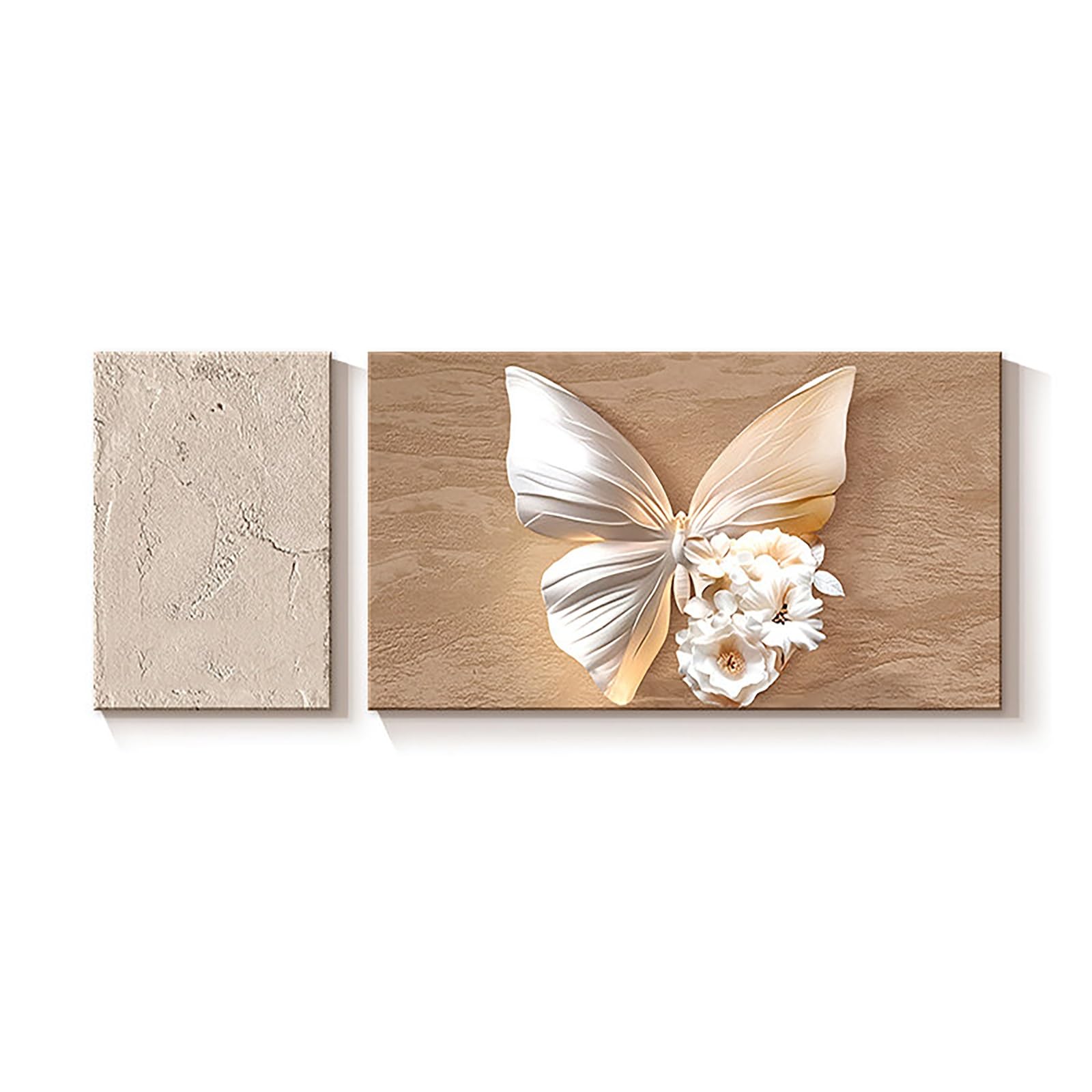 ZCQMSCWW Modern 3D Sandstone Textured Wall Art, Butterfly & Floral Decor, Plug-in Decorations, 2-Piece Set for Living Room, Bedroom, Hallway(D,70 * 140cm/27.5 * 55.1in)