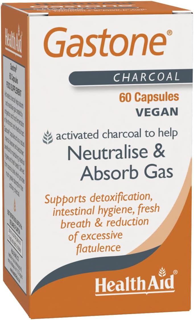 HealthAid Gastone – Activated Charcoal - Supports Digestive Health, Bloating, Gas Relief, & Indigestion - 60 Capsules