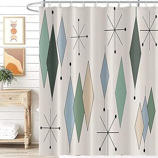 Mid Century Shower Curtain Modern Abstract Diamond Geometric Atomic Star...