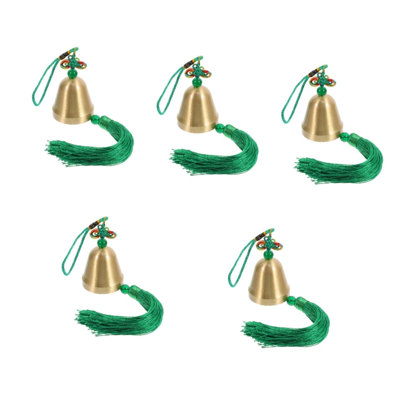 Cloche Laiton HANABASS avec Pompon Vert pour Décoration Suspendue Maison et Voiture - 5 Pièces