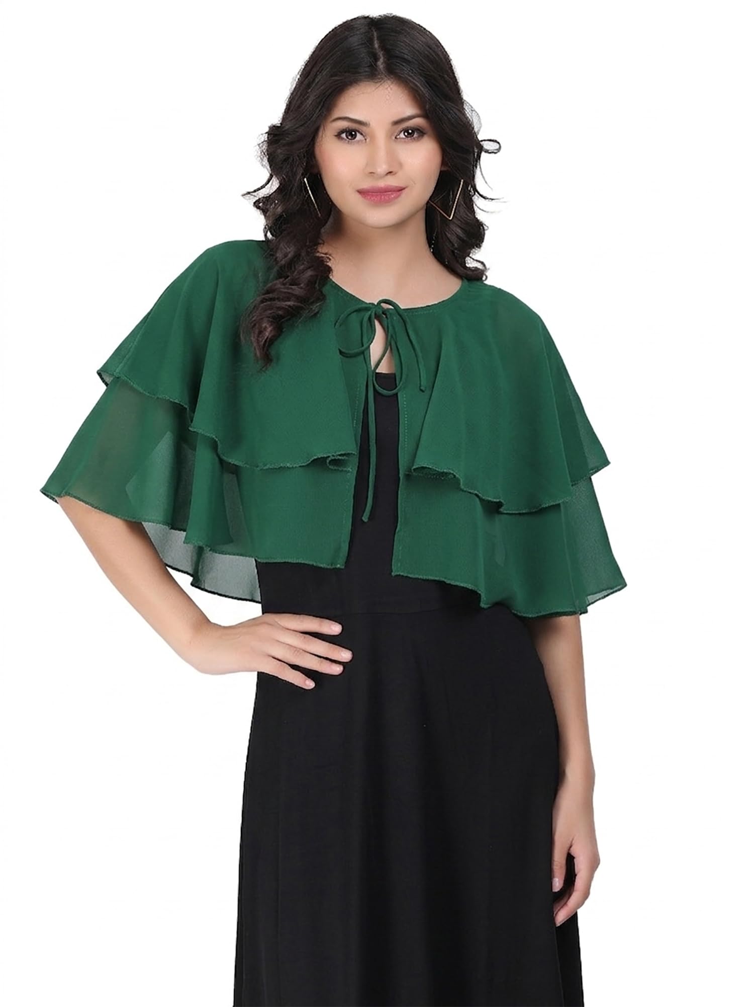 Women's Georgette Layered Cape/Poncho with Drawstring-image-45