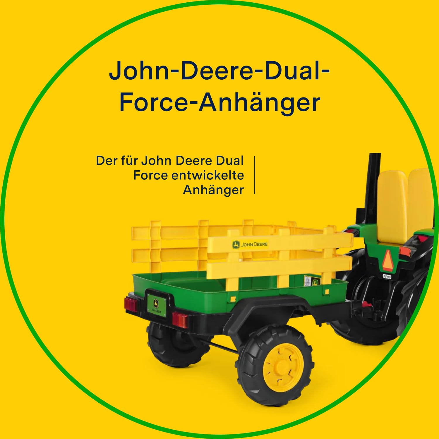 PEG John Deere Dual Force Trailer – Zweirad-Anhänger für Elektro-Traktoren, Große Ladekapazität bis 30 kg, Zubehör für Kinder ab 2 Jahren