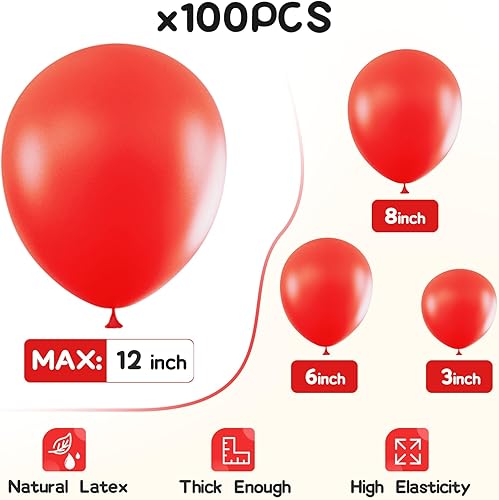 Miniatura 2 de EMART 100 globos rojos de 12 pulgadas con cinta, helio de látex para cumpleaños, boda, baby shower, graduación, decoración de Navidad