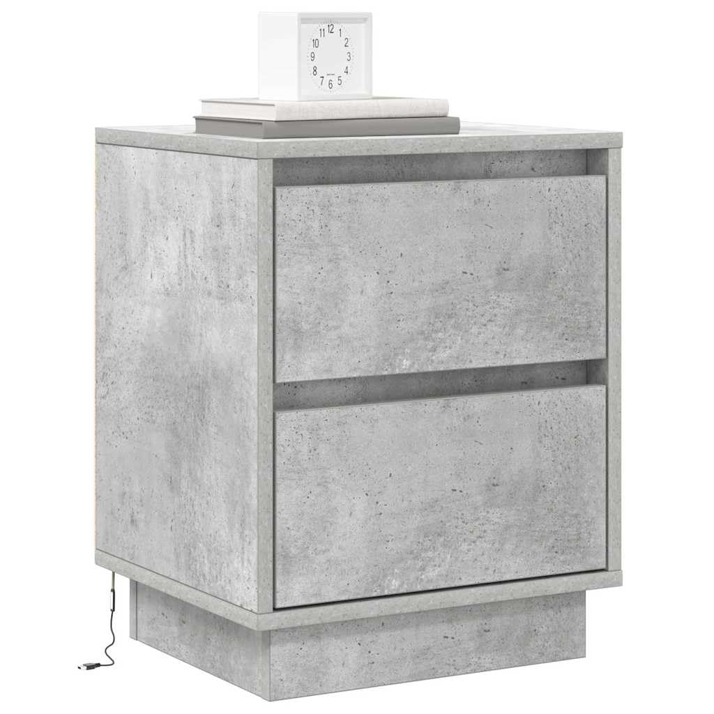 vidaXL Armadio da Notte Grigio Cemento 39 x 34,5 x 50 cm, Comodino Moderno Rettangolare, armadietto per Letto, Legno ingegnerizzato, Stand USB per luci