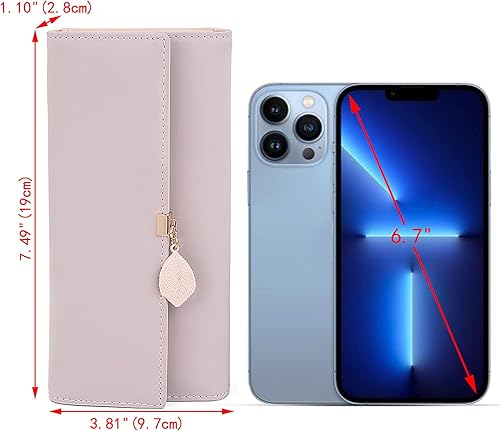 Miniatura 6 de UTO - Cartera pequeña RFID de piel sintética con dije de hoja, cierre de cremallera y tarjetero.