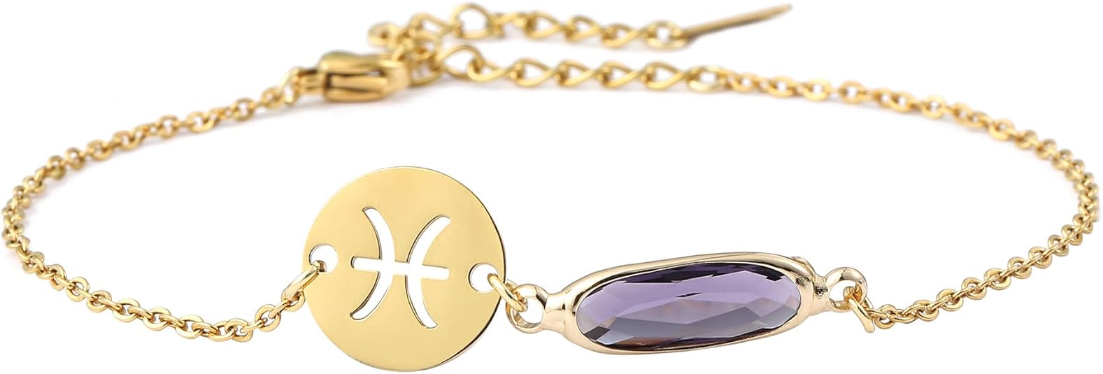 14k Gold Plated Zodiac Birthstone Bracelet, Horoscope Sign Charm Link Bracelet for Women Birthday Gift