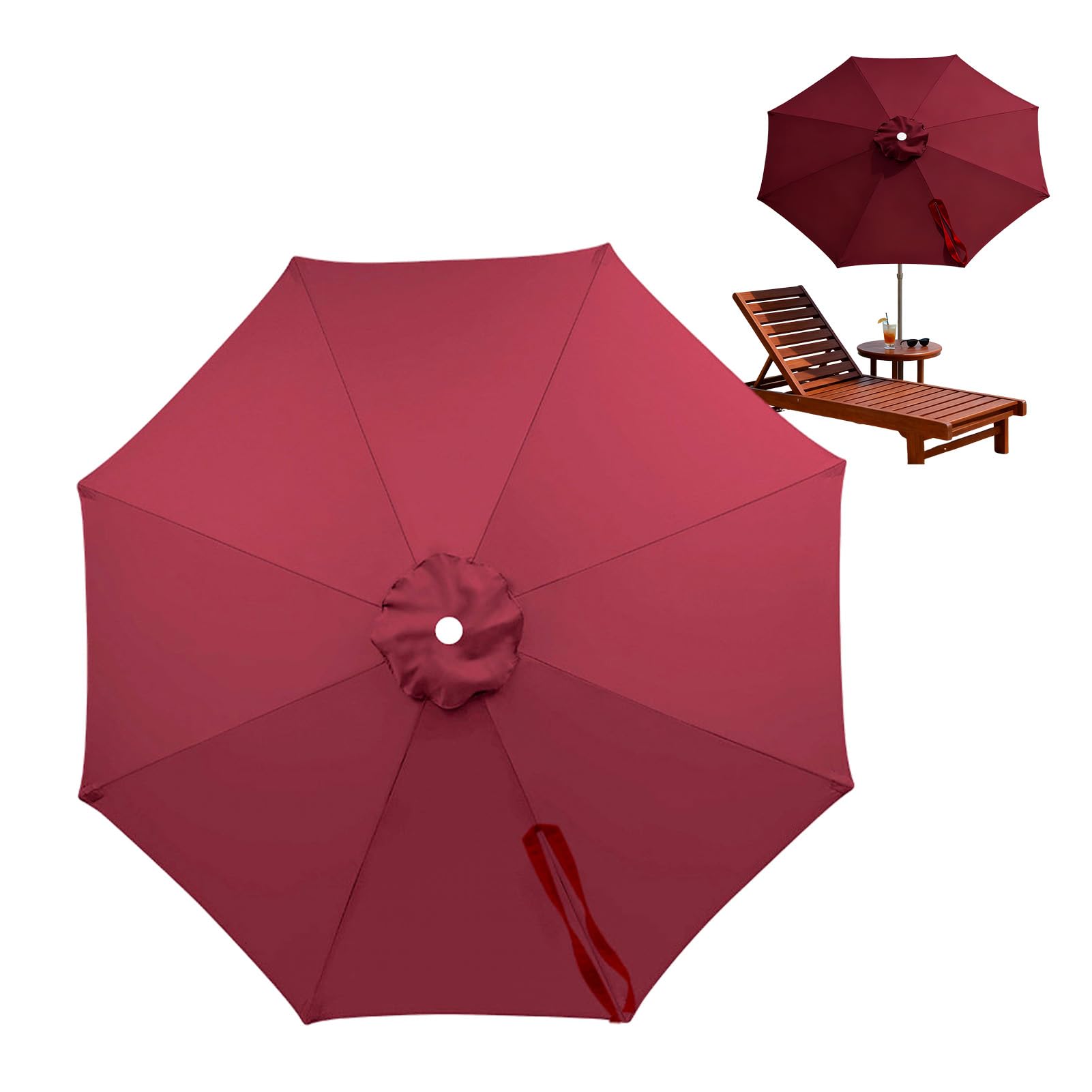 Ombrellone da esterno di ricambio per 8 ombrelloni a costine, protezione UV, 3 m, ricambio per ombrelloni da giardino, piscina, patio, colore rosso vino