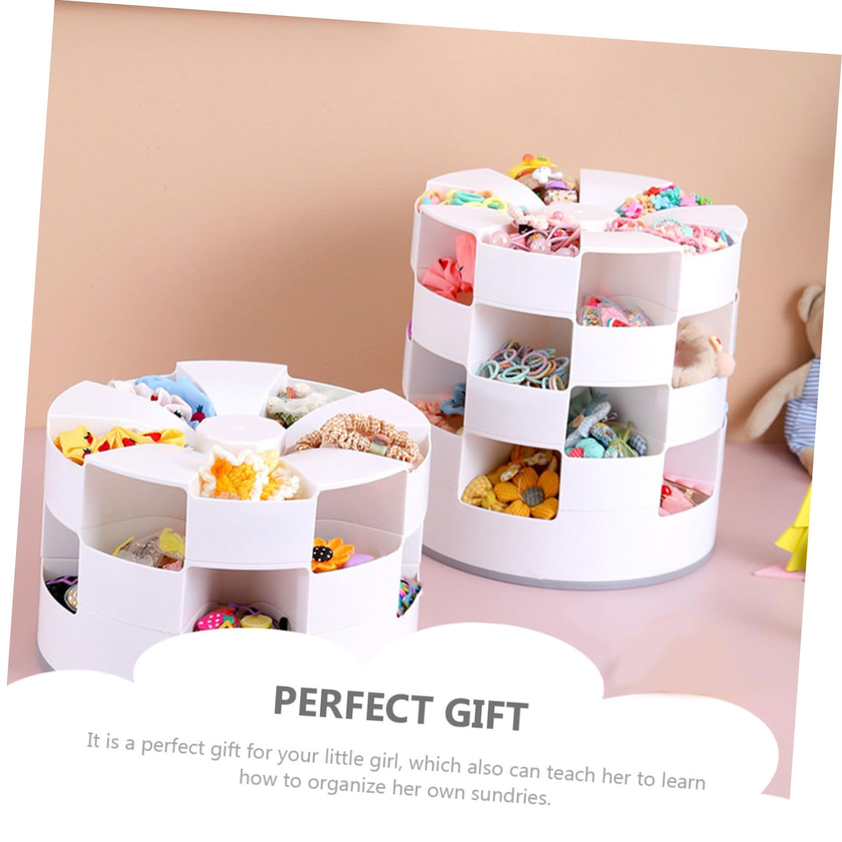 Healeved Haarschmuck Aufbewahrungsbox Schmuckorganizer für Drehbar Mehr Stück Hips/pp/silikon Weiß für Haargummis Haarspangen und Schmuck