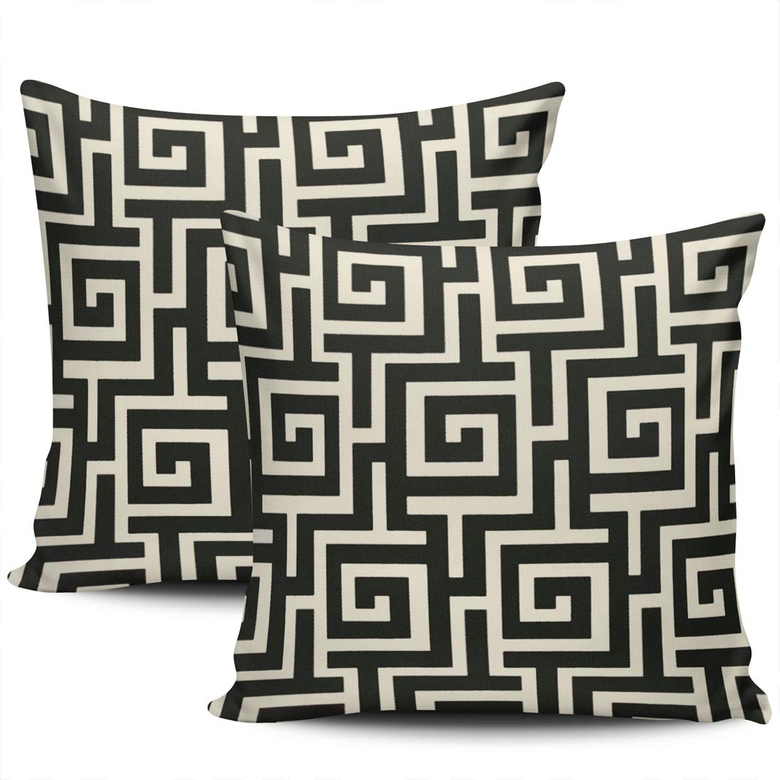 KELEMO Home Set of 2 Pillow Case Fashion Greek Key Black Throw Pillow Covers Cushion Decorative Pillowcase Square 22 x 22 Inches