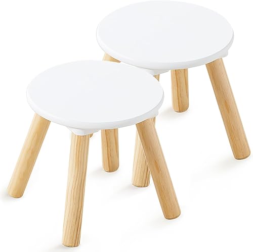 Beright Taburete de madera para niños, taburete para niños, mesa sensorial perfecta a juego, taburete resistente de 9 pulgadas con cuatro patas