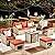 HOOOWOOO Patio Furniture with Fire Pit Table 6 Pieces Patio Set with Fire Pit Outdoor Furniture Set Patio Furniture Set Wicker Patio Conversation Sets Patio Sofa Set,Beige Wicker Orange Red Cushion
