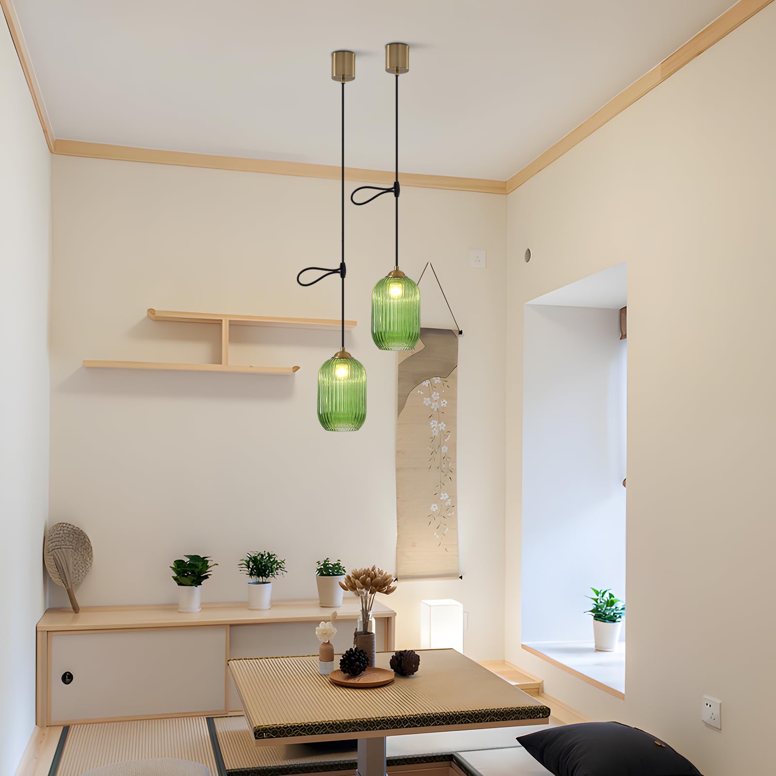KCO Lighting 欧モダン ペンダントライト 高さ調節可能 ガラスシェード 引掛シーリング用 E26口金 14cm 三色調光 LED対応 おしゃれ 天井照明 照明器具 インテリア ダイニング リビング キッチン 寝室 電球別売り グリーン