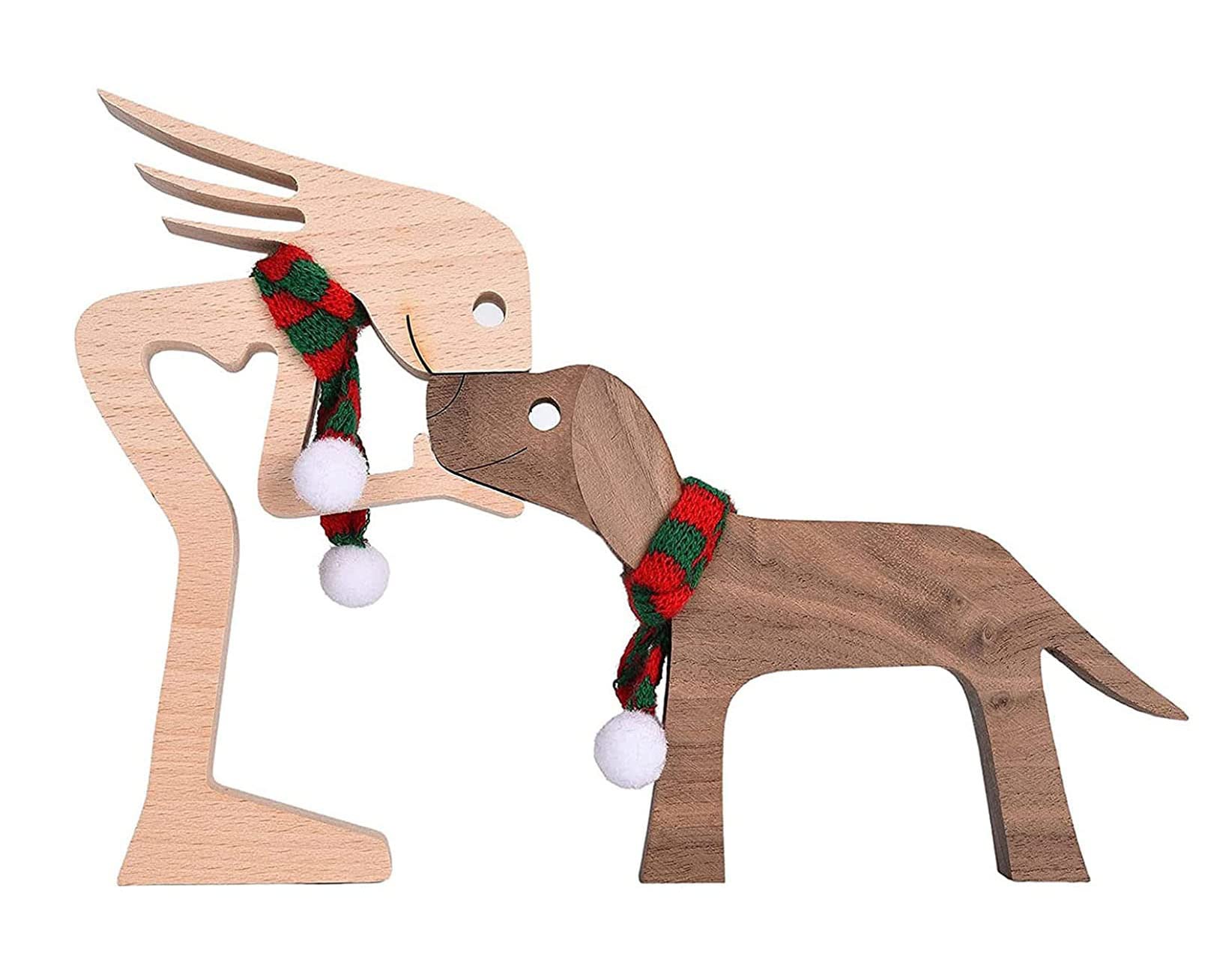 Adornos de Madera para Cachorros de Familia, Regalos para Amantes de Las Mascotas, Escultura de Madera, Escultura de Madera Natural para Mascotas,Figura Tallada a Mano (Bufanda para Mujeres y Perros)