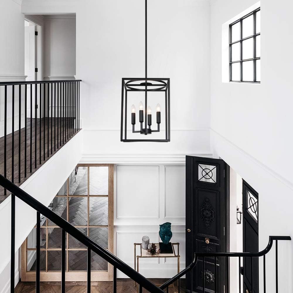 Review Product BONLICHT Vintage Industrial Metal Foyer Cage Chandelier 4 Light Black Candle Style Ceiling Hanging Light Fixture Rustic Lantern Pendant Lighting for Kitchen Hallway Bar Dining Room Restaurant Best Deal BONLICHT Vintage Industrial Metal Foyer Cage Chandelier 4 Light Black Candle Style Ceiling Hanging Light Fixture Rustic Lantern Pendant Lighting for Kitchen Hallway Bar Dining Room Restaurant