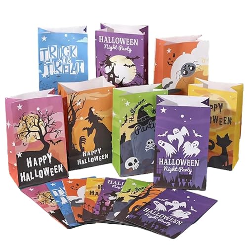 【2025年ハロウィン袋】ハロウィン 紙袋 ラッピング 袋 16枚セット 8種 お菓子袋 平口 ギフトバッグ プレゼント 贈り物用 雑貨 22×13×8cm