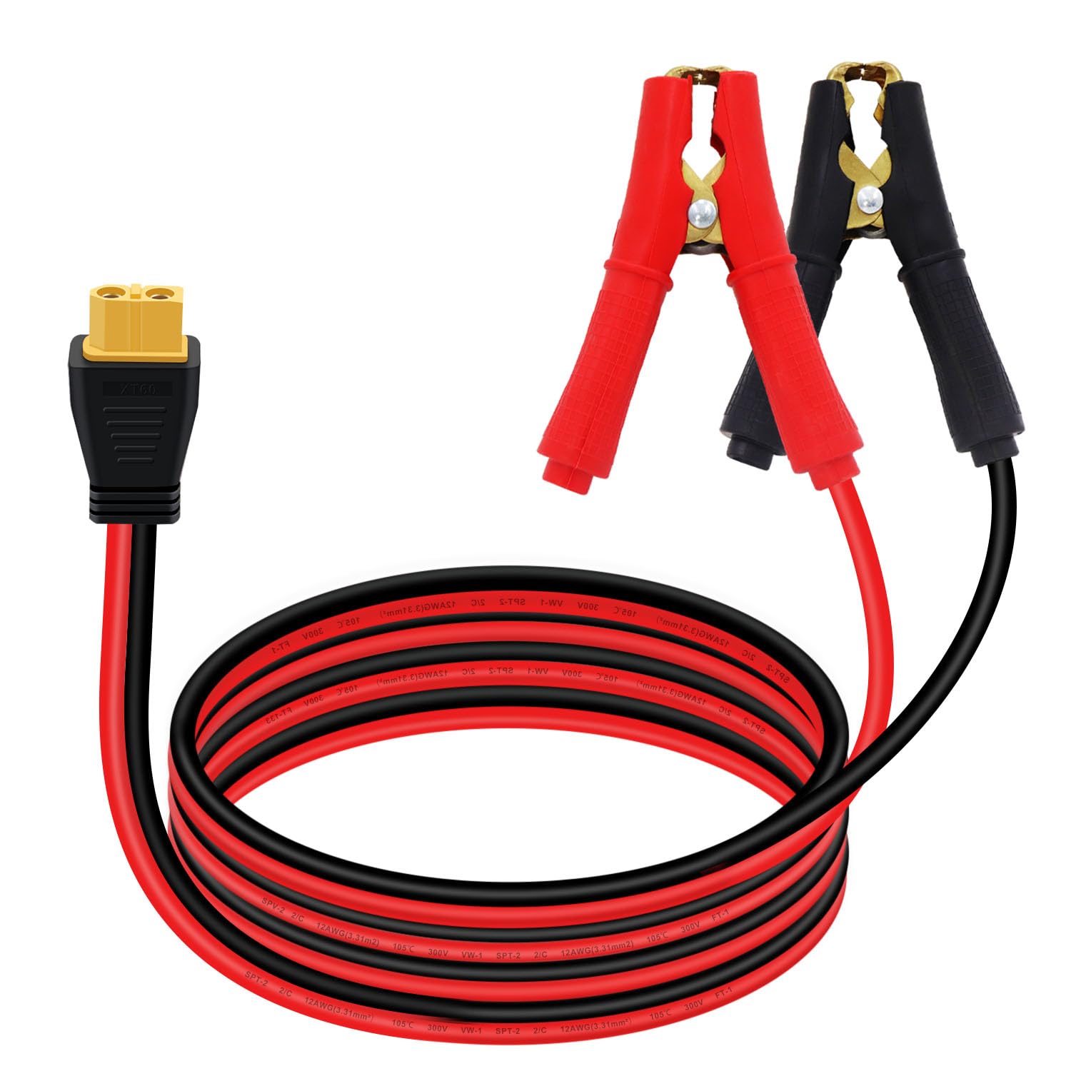 XT60 do Zacisków Krokodylkowych 12AWG 12V XT60 Kabel łączący z Zaciskami Krokodylkowymi Zacisk Akumulatora do Elektrowni, Panelu Słonecznego, Akumulatora RC (2 m/6.5 stóp)