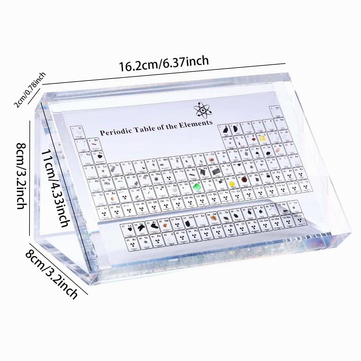 KIOP Periodensystem aus Acryl mit echten Elementen, Mit fester Stütze, Periodic Table of 83 Elementen,Periodensystem mit Elementen, Periodensystem, Lehrtafel, Schultag, Geburtstagsgeschenke