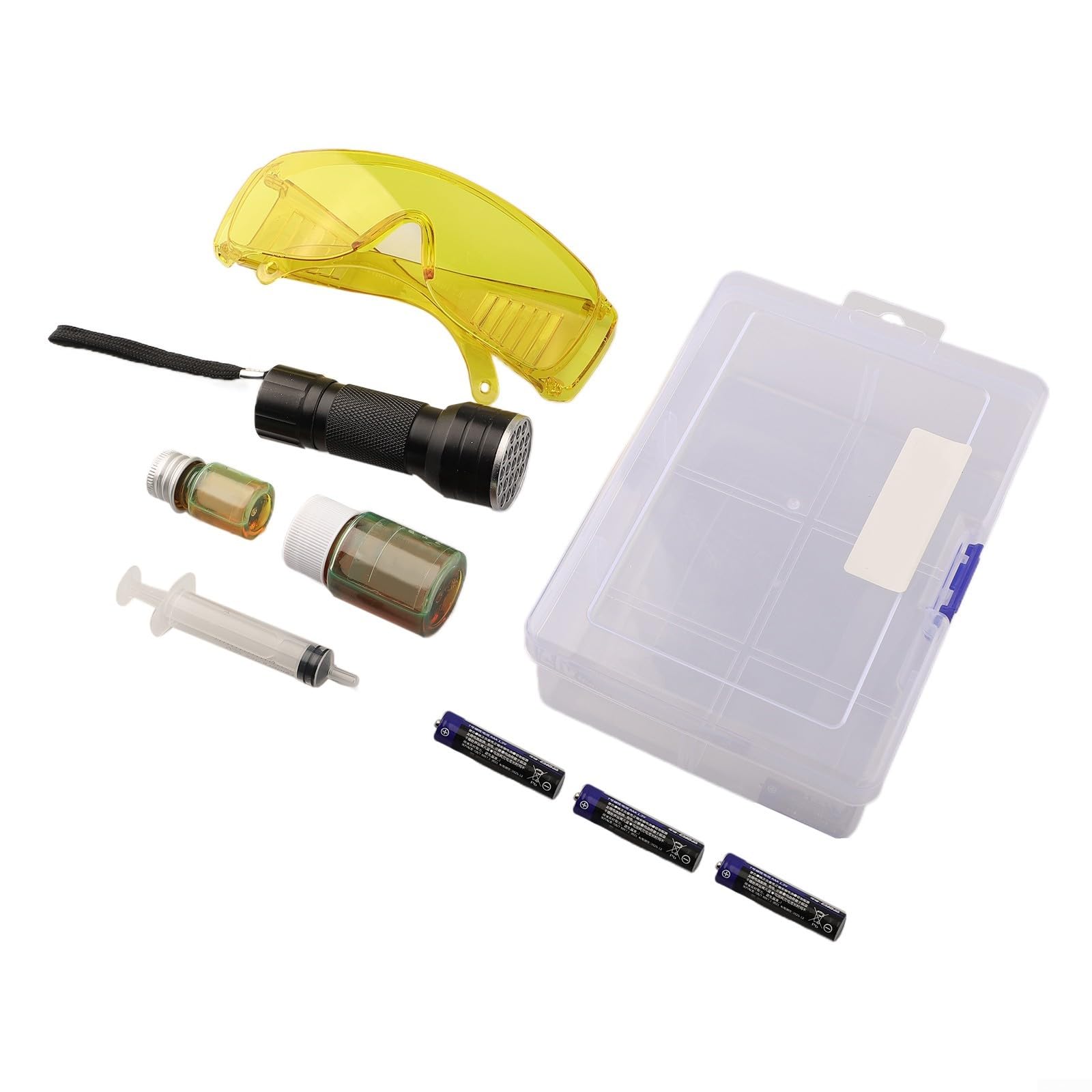 ReachMall Kit rilevatore per perdite di AC, Kit per test di perdite dell'aria condizionata dell'auto, Kit di rilevazione perdite con colorante UV per olio, Rilevato di perdite con torcia portatile