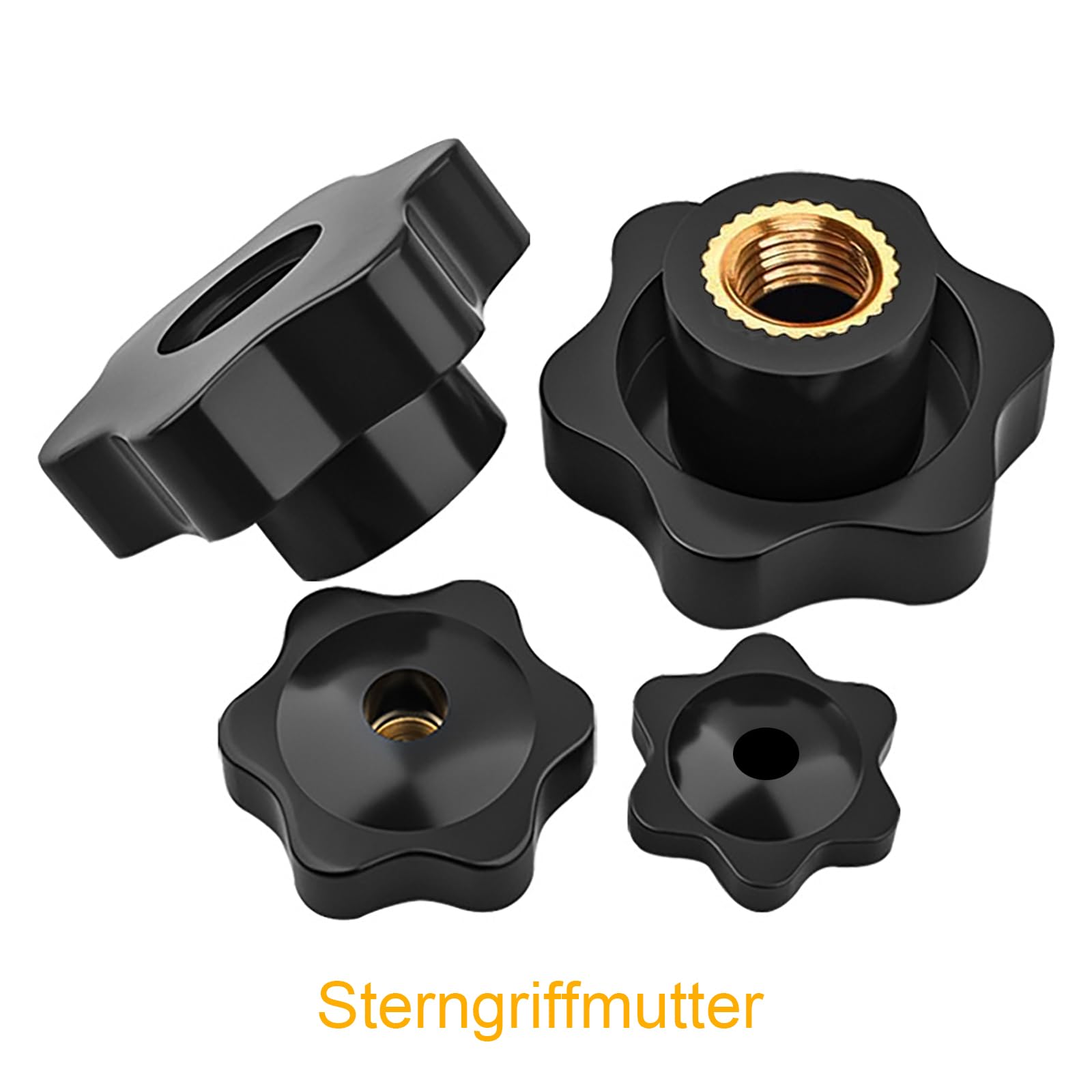 Dado con impugnatura a stella M6, 10 viti zigrinate, diametro esterno 32 mm, nero, a forma di stella, filettatura interna in ottone per macchine e impianti, mobili, macchine utensili