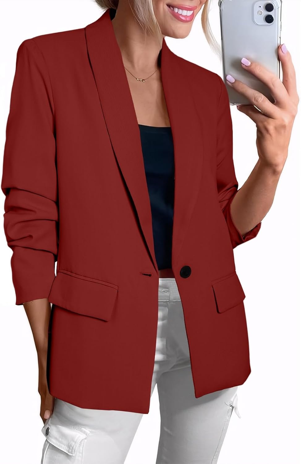 Happy Sailed Business Casual Outfits for Women Long Sleeve Open Front Blazer Jackets Work Suits Fashion 2025 Red XX-Large