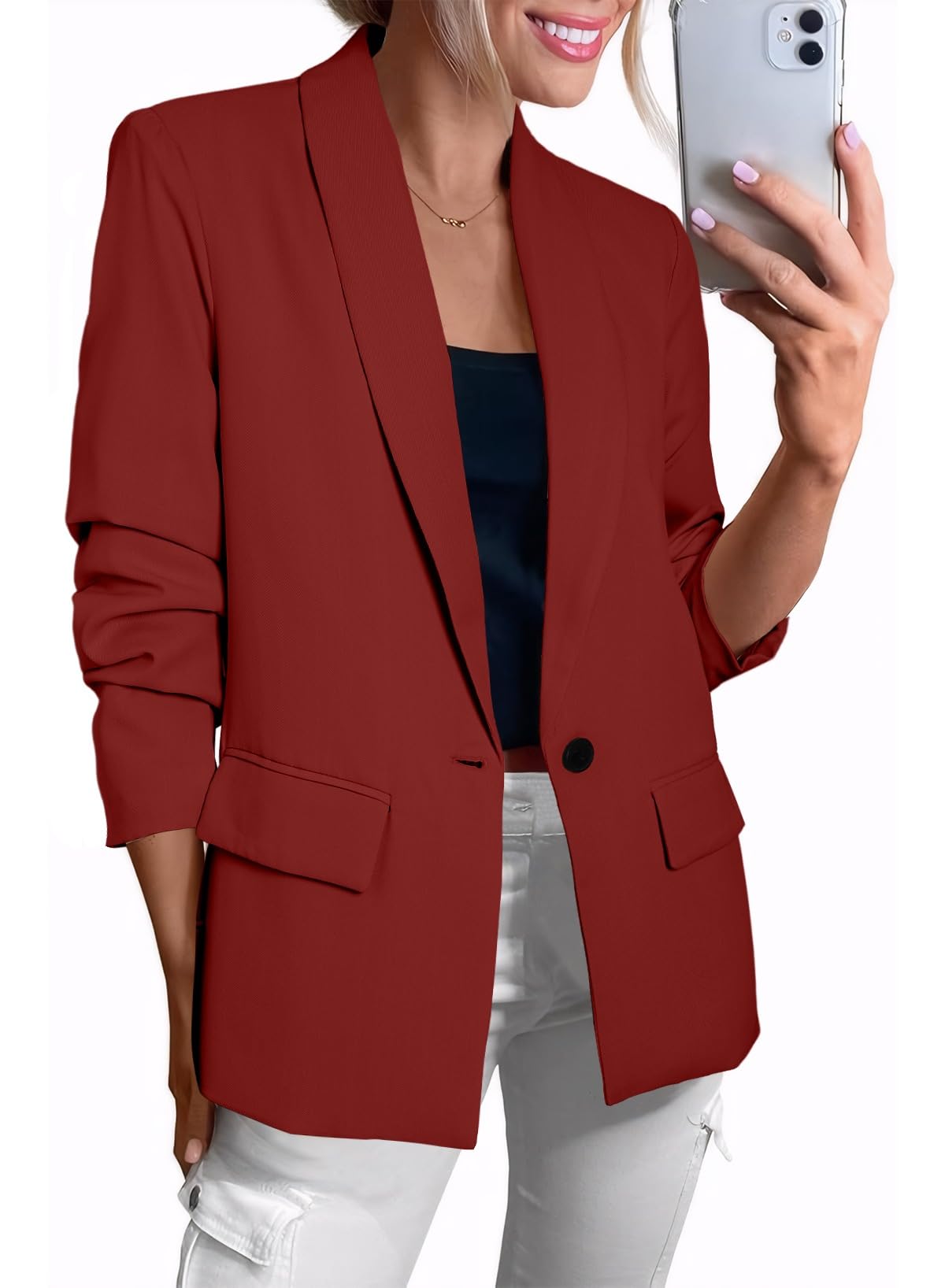 Happy Sailed Business Casual Outfits for Women Long Sleeve Open Front Blazer Jackets Work Suits Fashion 2025 Red