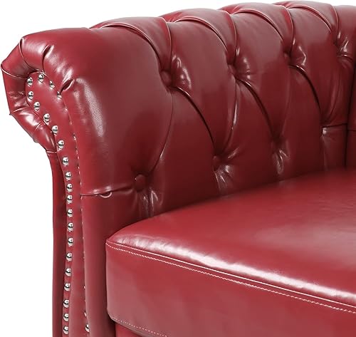 Miniatura 79 de RARZOE Moderno juego de sofá de 2 piezas para sala de estar, contemporáneo con botones copetudos, de piel sintética, sofá de tres plazas y sofá de