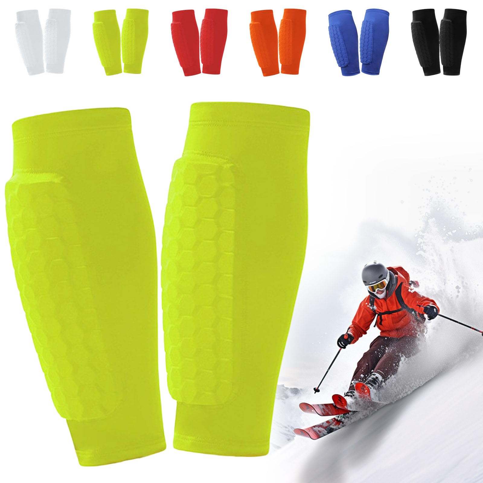 Ski Guard Socks, Ski Shin Guards Gel, Breathable Elastic Gel Guard for Skiing, Legs Protection, Safety Gear for Adults Sports, Ski Guards Shin Pads (Green, S)