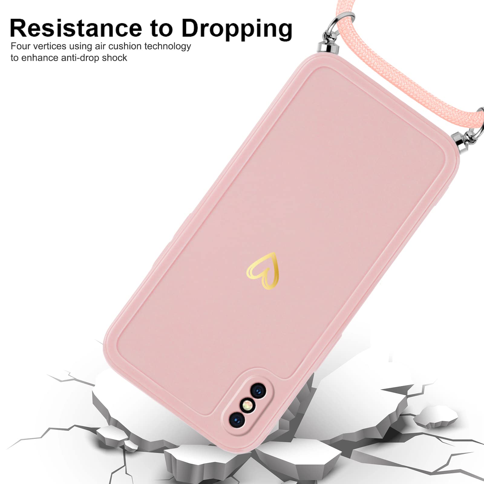 Yoedge Funda Con Cuerda Para Apple IPhone X/XS-5,8", Funda De Silicona AntiChoque Suave TPU Para Teléfono Móvil Con Colgante Ajustable Collar Correa Para El Cuello Cadena Cuerda, Amor