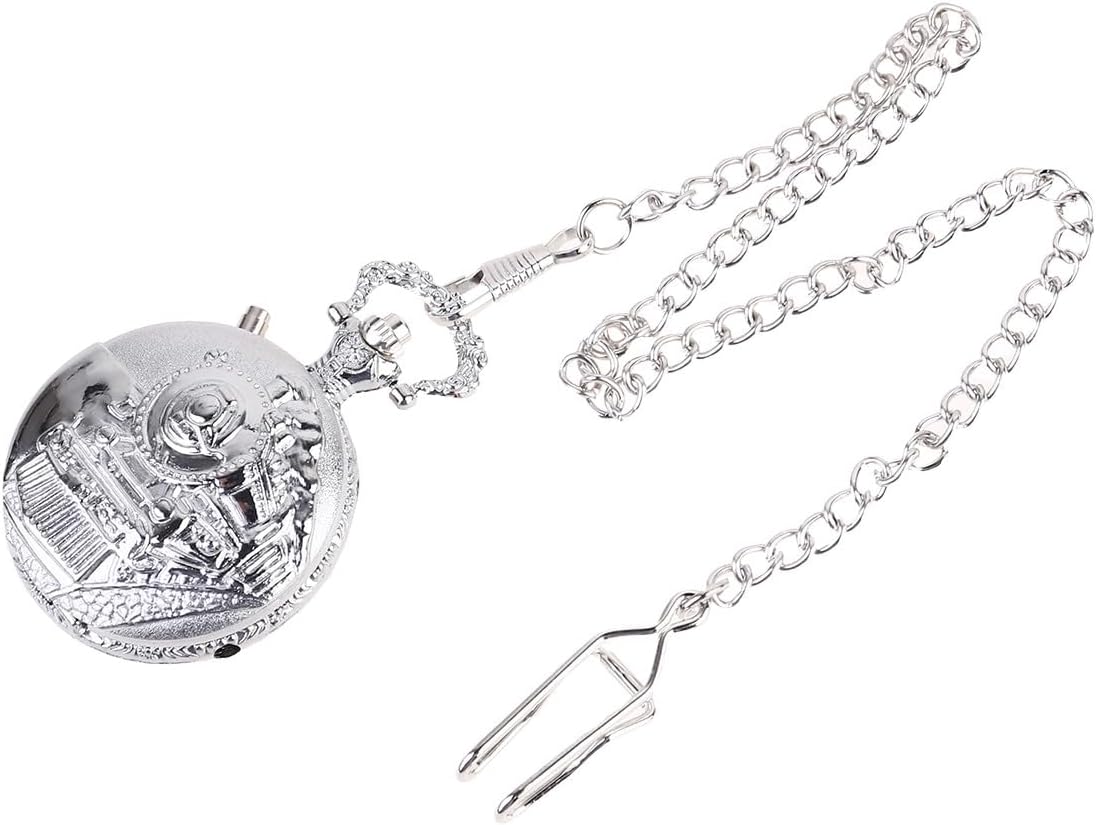 UPKOCH Vintage Silver Locomotive Pocket Watch Men’s Wind-up Waistcoat Decorative Watch Victorian Style with Flip Cover for Everyday Use