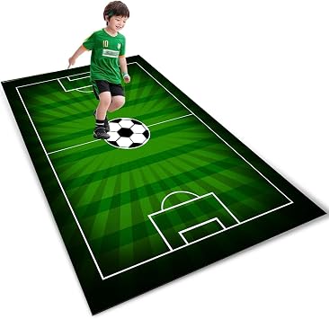 Soccer Field Rug Kids Football Carpet for Boys Bedroom,Playmat Area Rugs for Childrens Room Playroom,Non Slip Sports Living Room Decor Green Soccer Ball Runner Rug 2.6X4ft/80X120CM