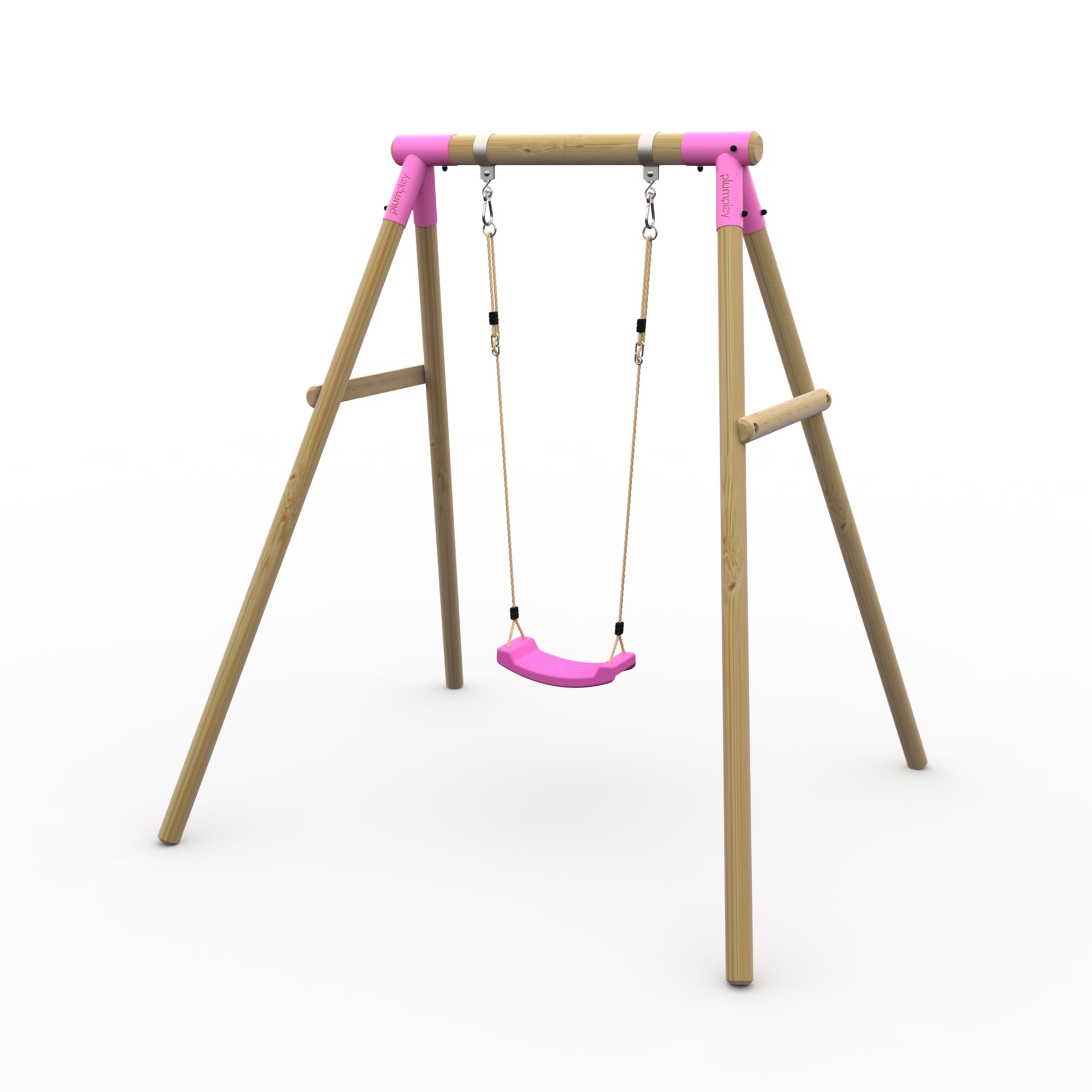 Plum Play Kids Outdoor Wooden Round Pole Swings with Ground Anchors Included - Suitable for up to 50kg per accessory - Up to 5 year Warranty (Single Pink Bush Baby)