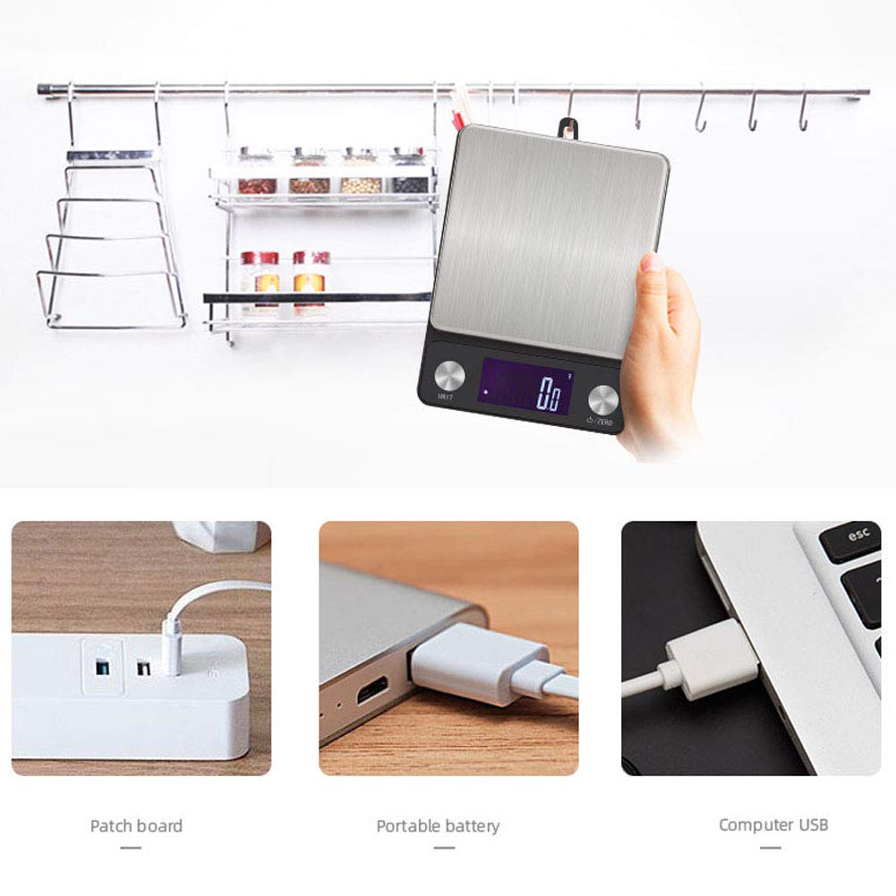 Cyfrowa Waga Kuchenna, Z Tacą Na Misę, Elektroniczne Ważenie Żywności, Precyzyjne Ładowanie Usb/Wielofunkcyjna Konstrukcja Do Zawieszania Akumulatora, Wyświetlacz Lcd Z Funkcją Tar,Usb-10kg/1g