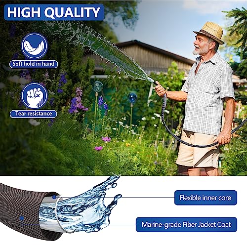 Holldoor Garden Hose 50 ft Lightweight, 5/8’’ Flexible & Heavy Duty Garden Hose 50 ft, 3/4 Solid Fittings Water Hoses For Outdoor, Garden, Lawn, Car Wash, Kinkless (50 ft) - Thumbnail 3