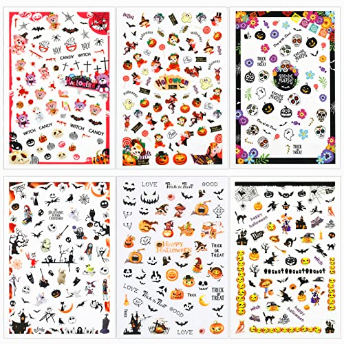 Halloween Nail Art Sticker Decals Set, 3D Self Adhesive Nail Stickers Skull Nail Art Stickers Bat Pumpkin Nail Art Decals Ghost Nail Stickers Diy Nail Art Decoration Accessories Decals For Halloween Party #TOP2
