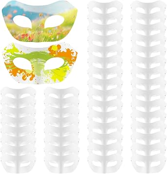 BATTIPAW 48 PCS DIY Paper Masks, White Masquerade Half Face for Adults and Youth, Unpainted for Art Festivals, Halloween, Parties, Carnivals, Mardi Gras