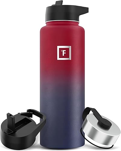 Miniatura 85 de IRON °FLASK Botella de agua deportiva de 40 onzas, 3 tapas (tapa con popote), a prueba de fugas, acero inoxidable, para gimnasio y deportes