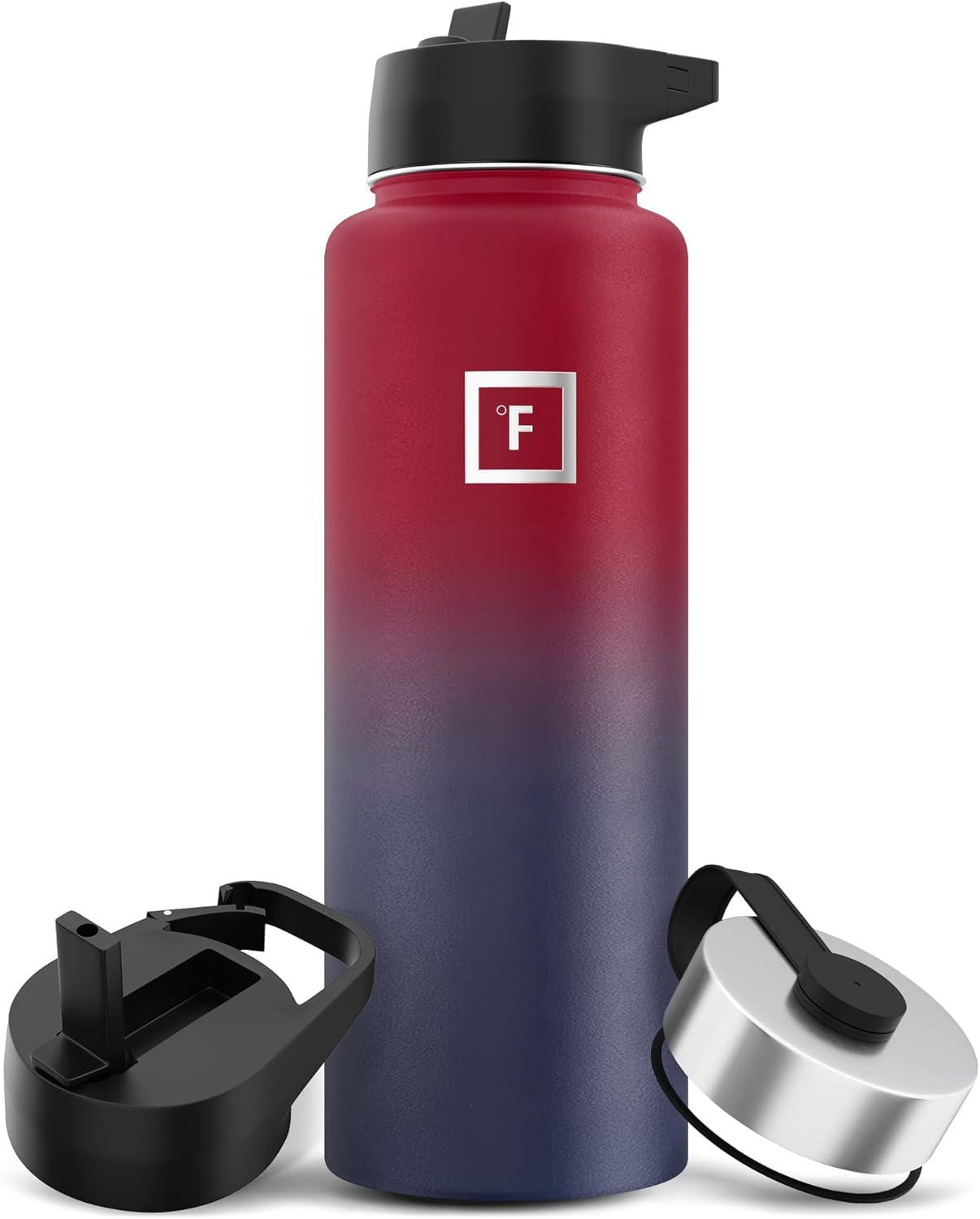 Iron Flask Sports Water Bottle - 40 Oz, 3 Lids (Straw Lid), Vacuum Insulated Stainless Steel, Hot & Cold, Wide Mouth, Double Walled, Hydro Metal Canteen, Dark Rainbow