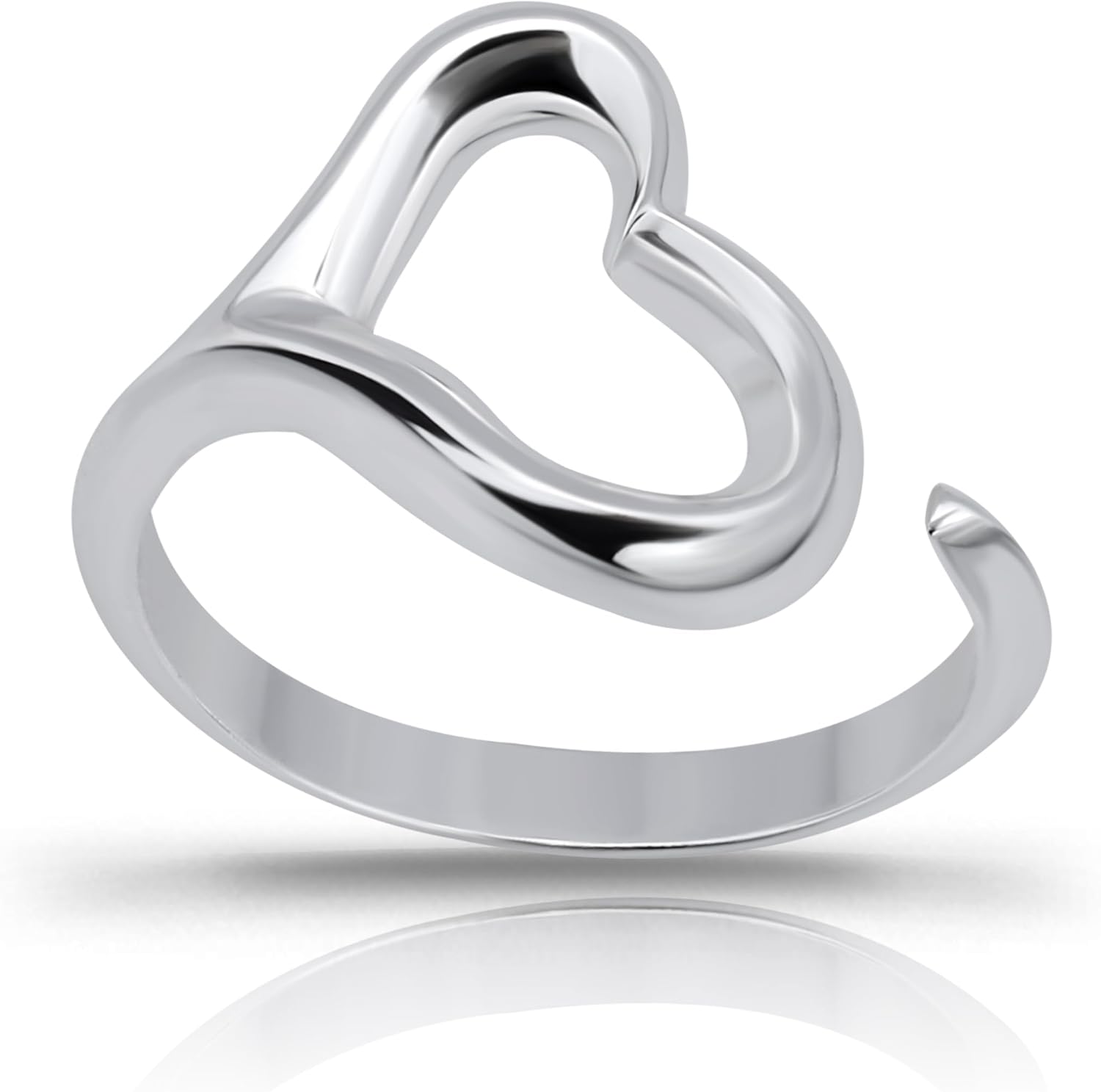 Hoops & Loops 925 Sterling Silver Sideways Open Heart Wrap Ring for Women, Size 5-9